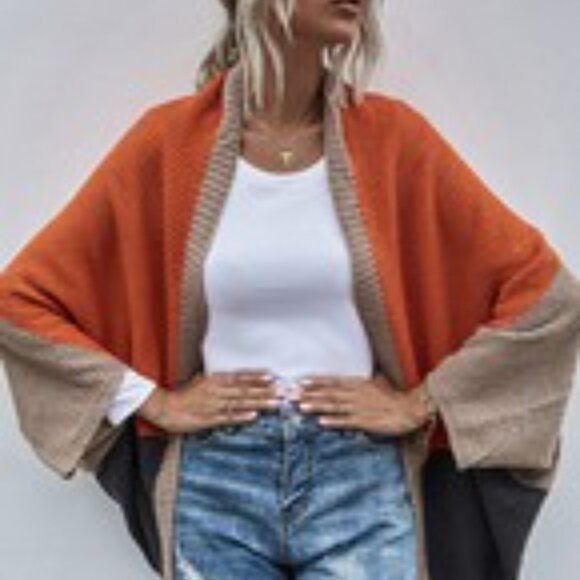 Color block batwing drapery cardigan - Picture 2 of 4